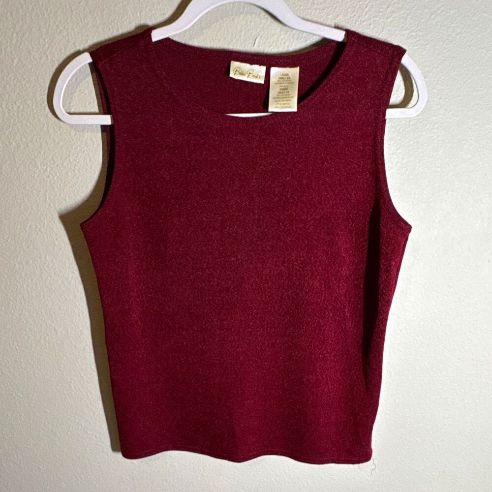 Bobbie Brooks Women’s Tank Top Size S Burgundy Solid Knit Polyester Round Neck